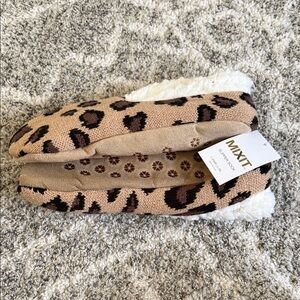 Mixit Tan and Black Animal Print Slipper Socks